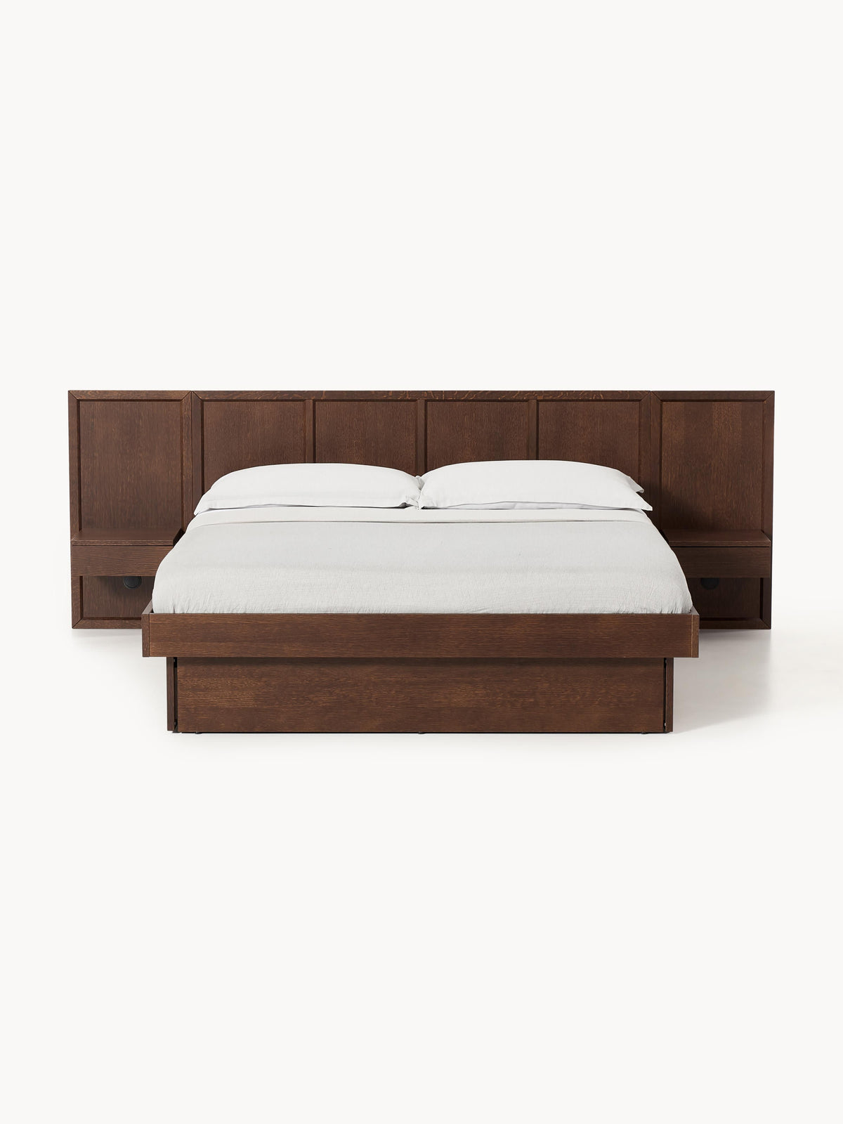 Nanto Wooden Bed with Bedside Tables and Headboard — Taupe