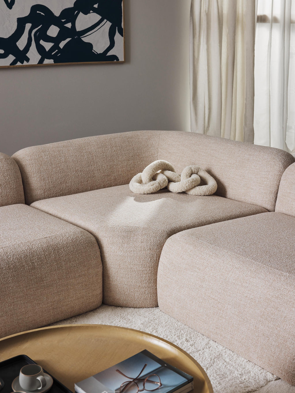 Wolke Round Bouclé Corner Module — Blush