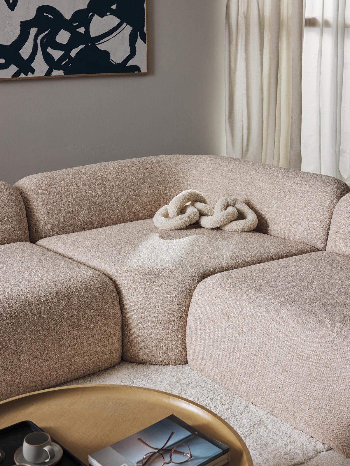 Wolke Round Bouclé Corner Module — Blush