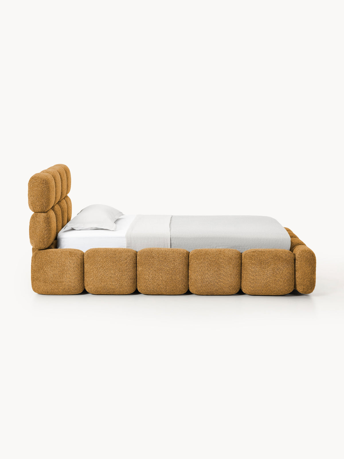 Tayla Single Bed in Teddy Bouclé — Warm Grey