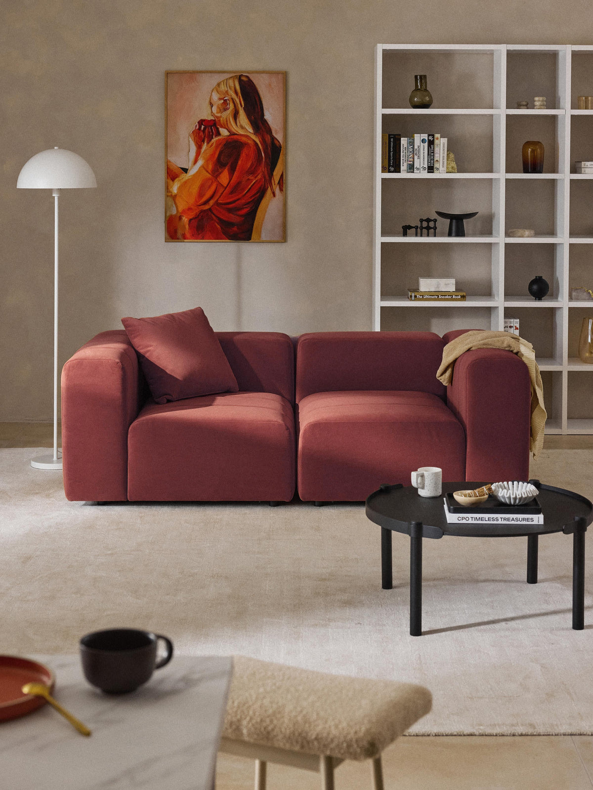Lena Modular Velvet-Sofa (3-seater) — Burgundy
