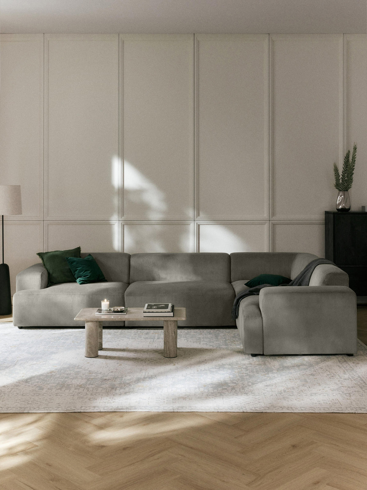 Melva Large Corduroy Corner Sofa (4-seater) — Sage