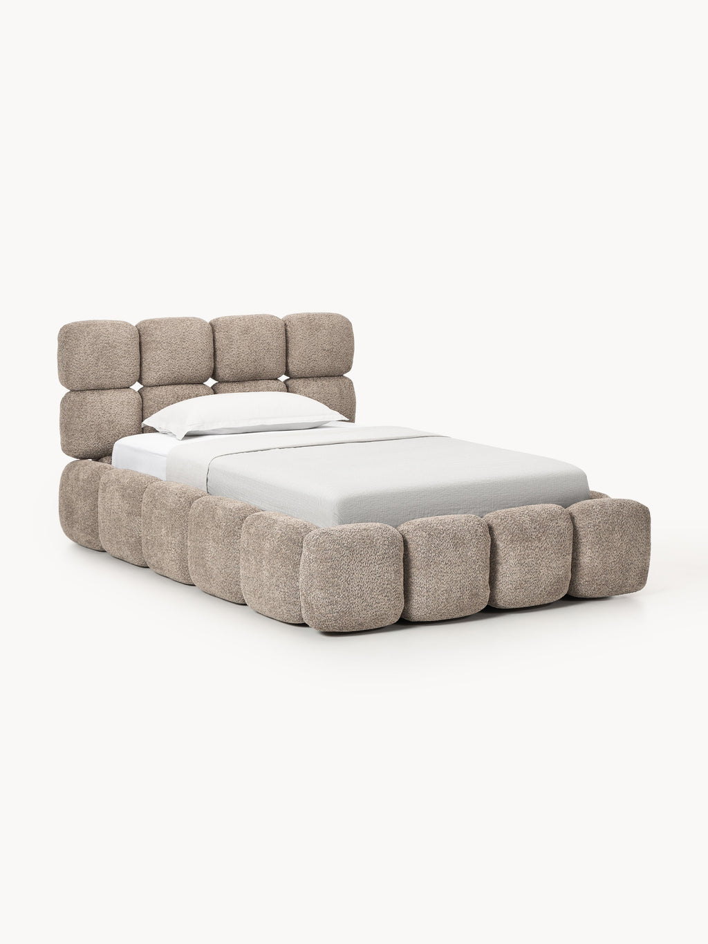 Tayla Single Bed with Storage in Teddy Bouclé — Oatmeal