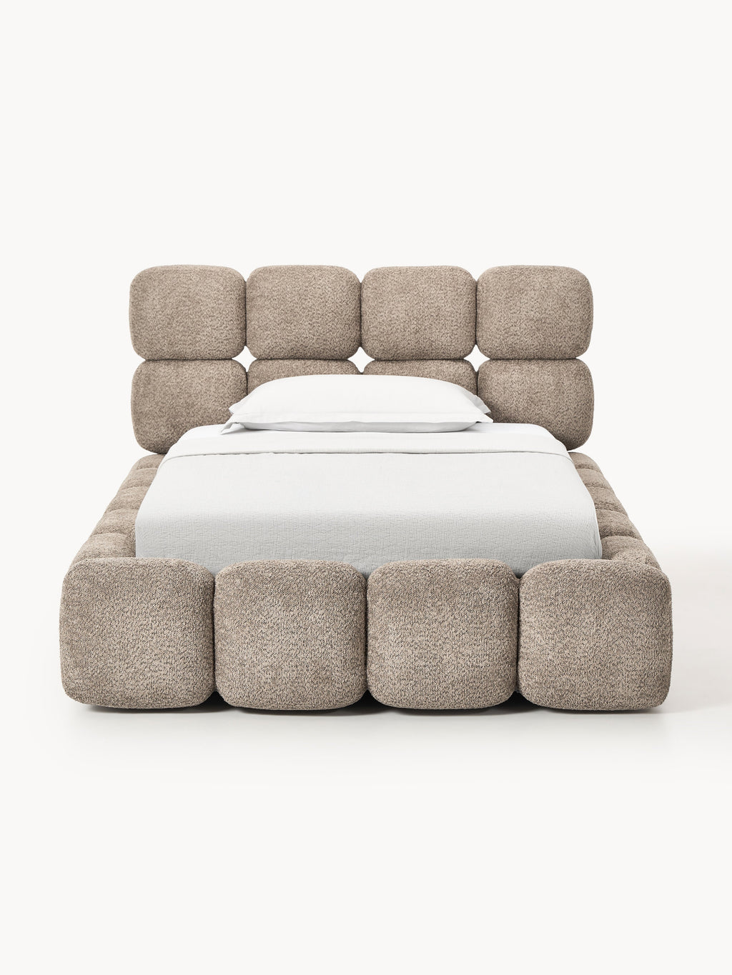 Tayla Single Bed with Storage in Teddy Bouclé — Oatmeal