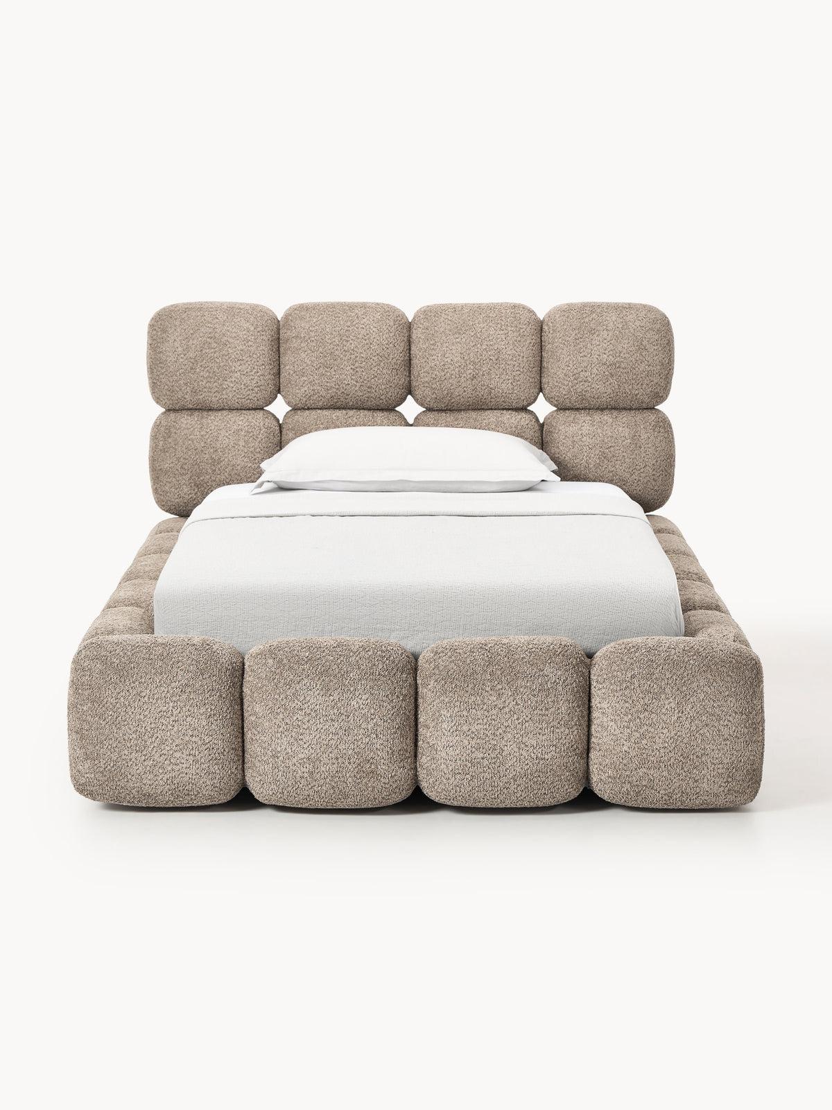Tayla Single Bed with Storage in Teddy Bouclé — Oatmeal