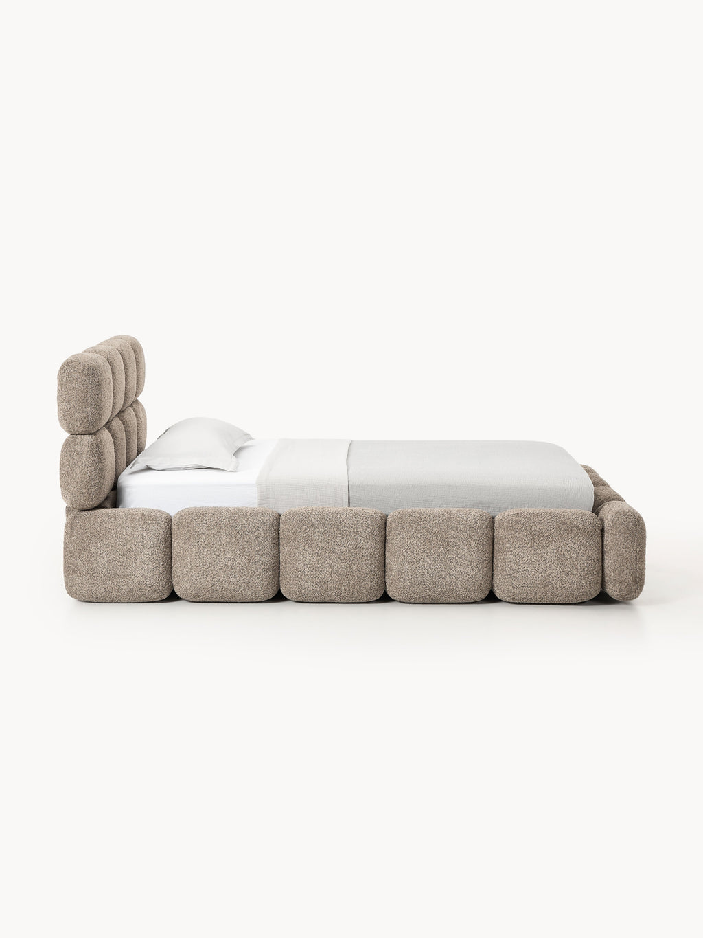 Tayla Single Bed with Storage in Teddy Bouclé — Oatmeal