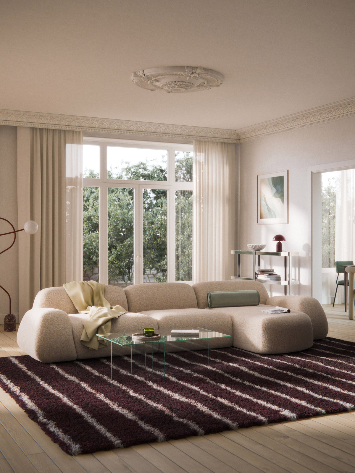 Wolke Bouclé-Chaise-Corner Module — Blush