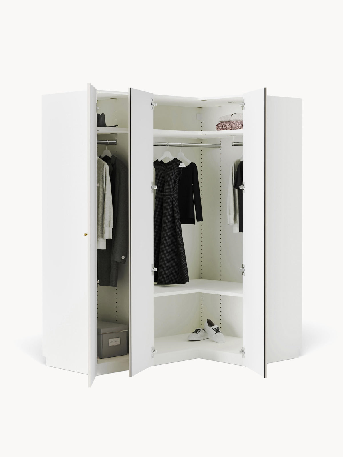 Charlotte Modular Corner Wardrobe, 165 cm Width, in various sizes — Light Grey