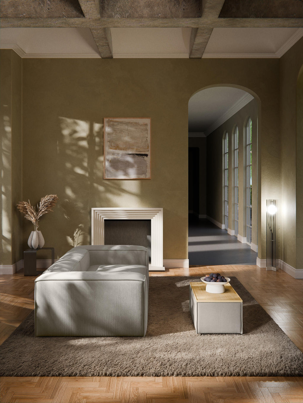 Lennon Sofa Ottoman in Corduroy with Storage — Greige