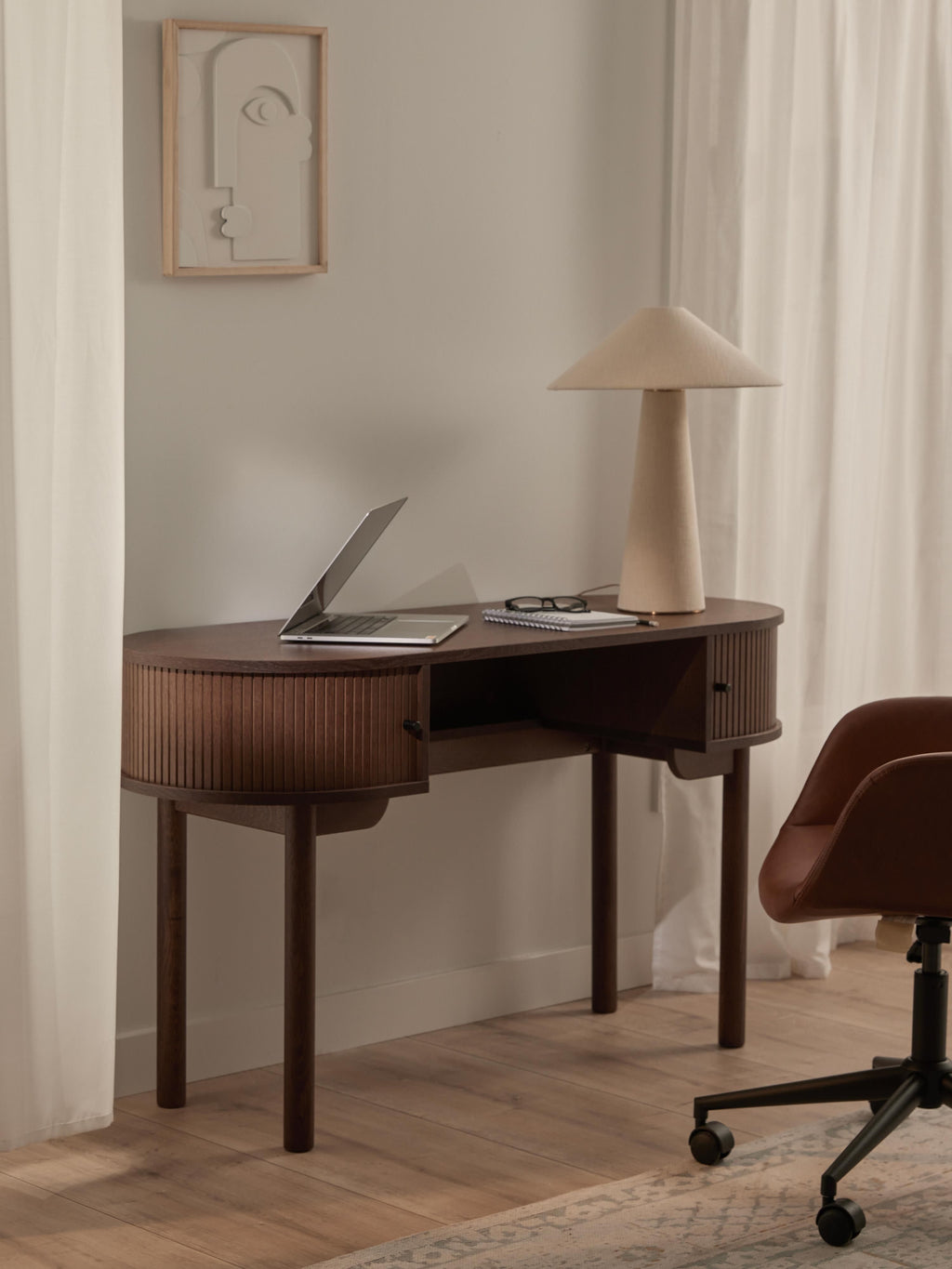 Calary Desk with Fluted Front — Warm Grey