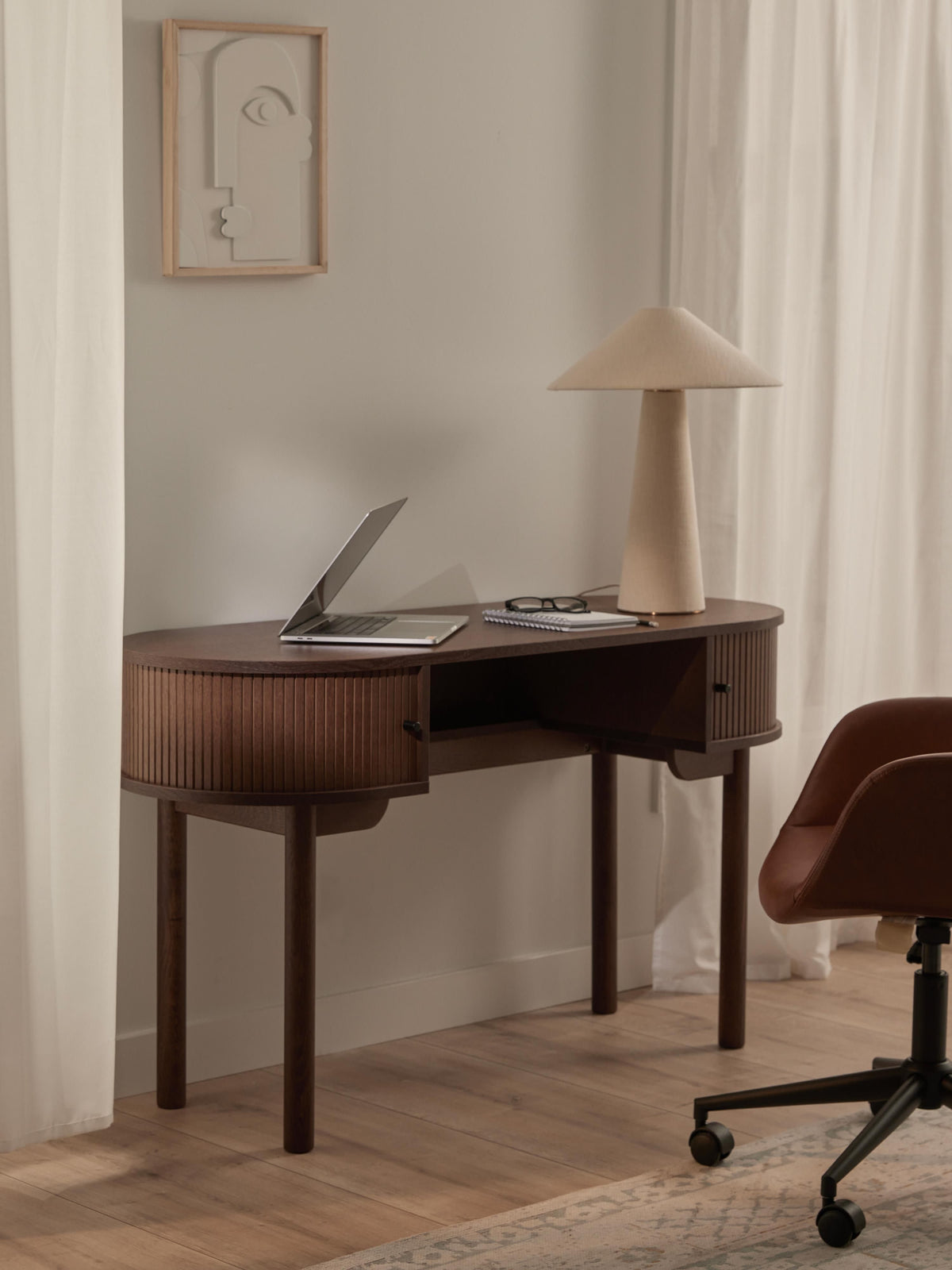 Calary Desk with Fluted Front — Warm Grey