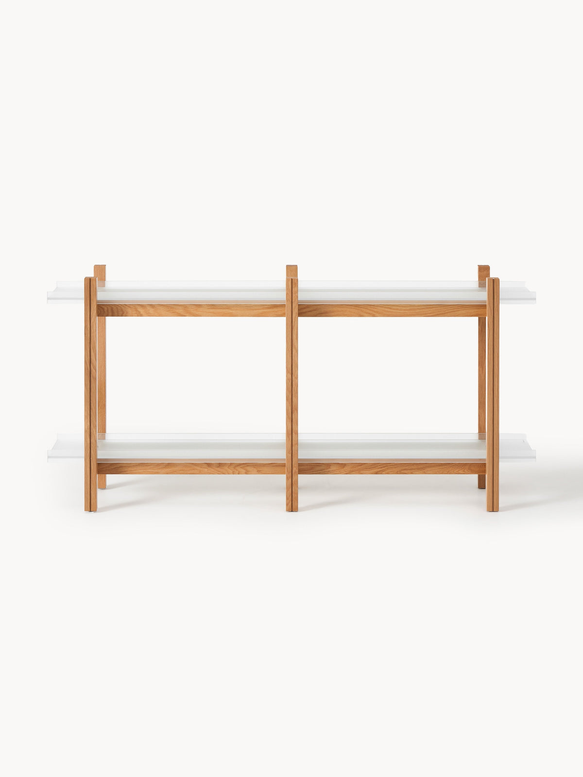Alex Wooden Shelving Unit, Oak & Glass — Beige