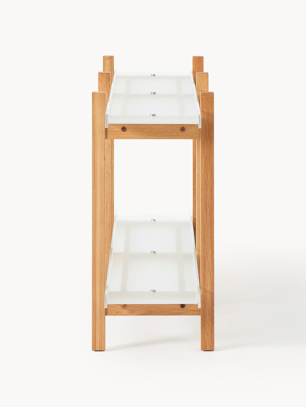 Alex Wooden Shelving Unit, Oak & Glass — Beige