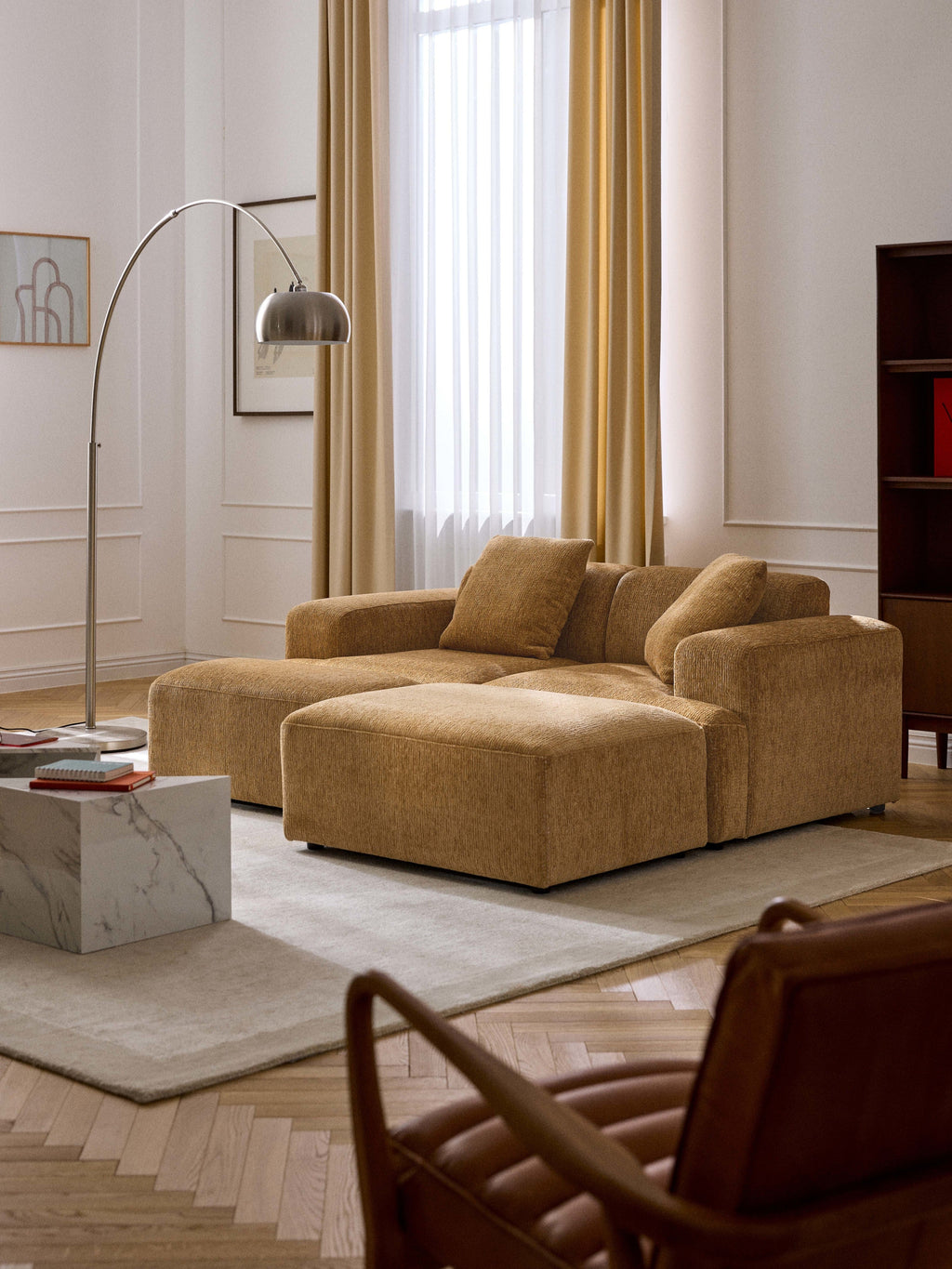 Melva Sofa Ottoman, B 99 x T 72 cm — Yellow