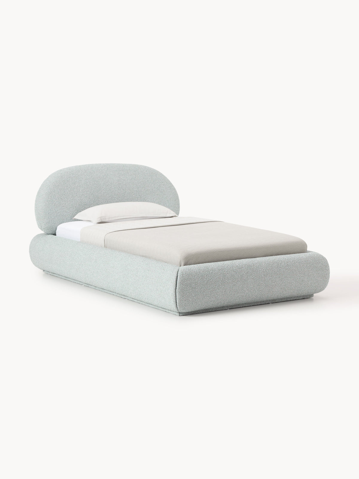 Alba Bouclé-Upholstered Single Bed — Light Grey