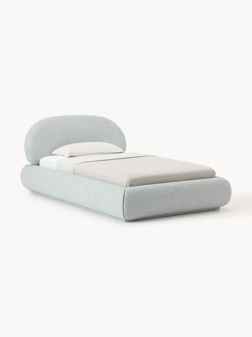 Alba Bouclé-Upholstered Single Bed — Light Grey