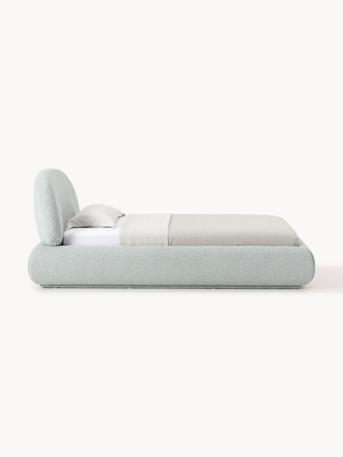 Alba Bouclé-Upholstered Single Bed — Light Grey