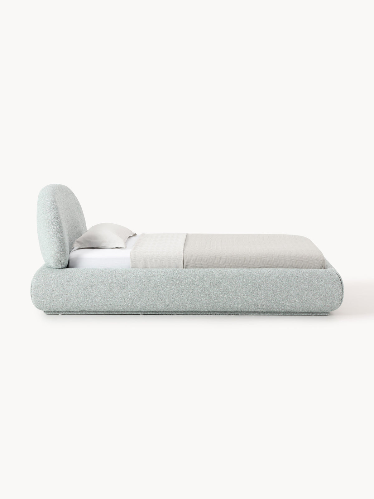 Alba Bouclé-Upholstered Single Bed with Storage — Light Grey