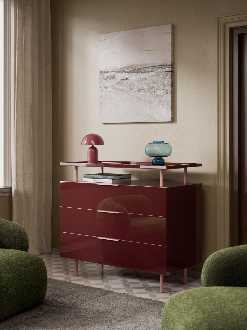 Lennie High-Gloss Chest of Drawers — Brown