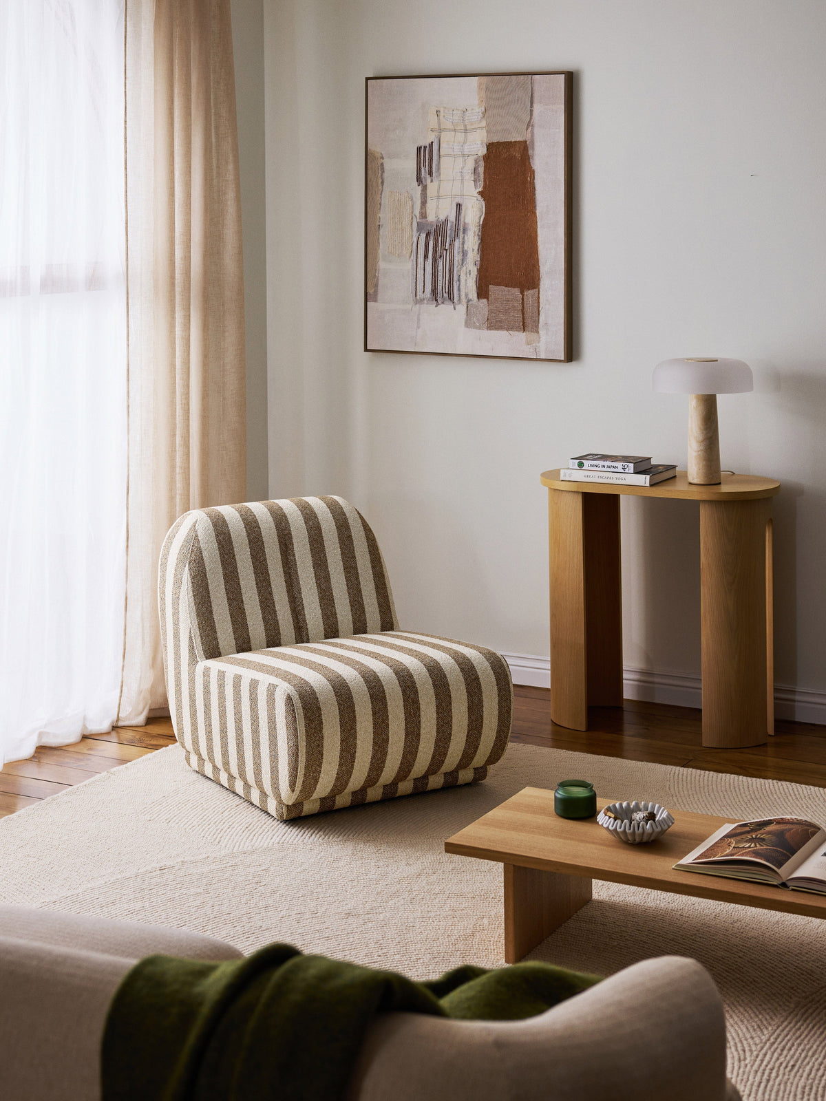 Emie Striped Bouclé Lounge Chair — Sage