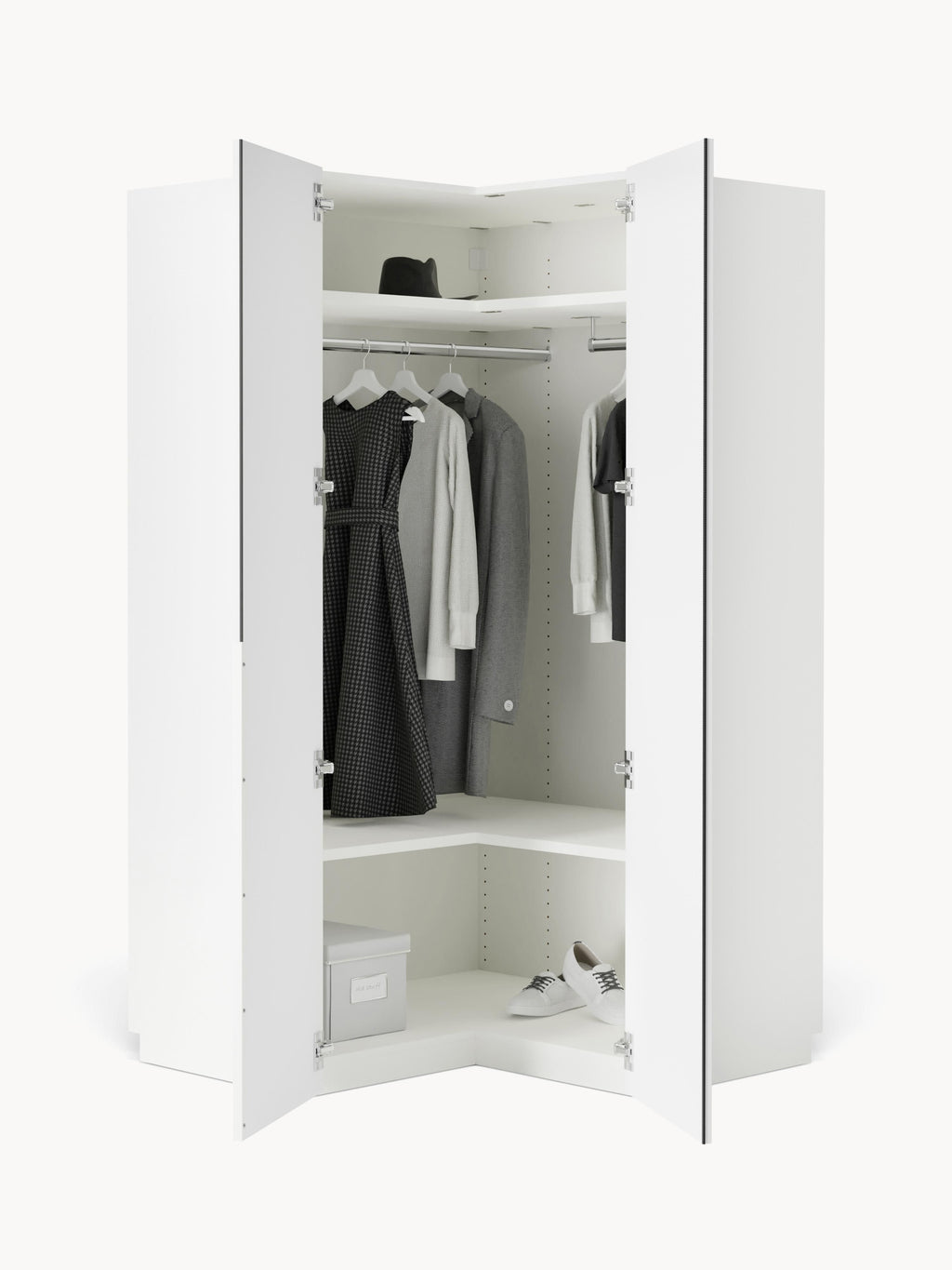 Leon Modular Corner Wardrobe, 115 cm Width, in various sizes — Off-White