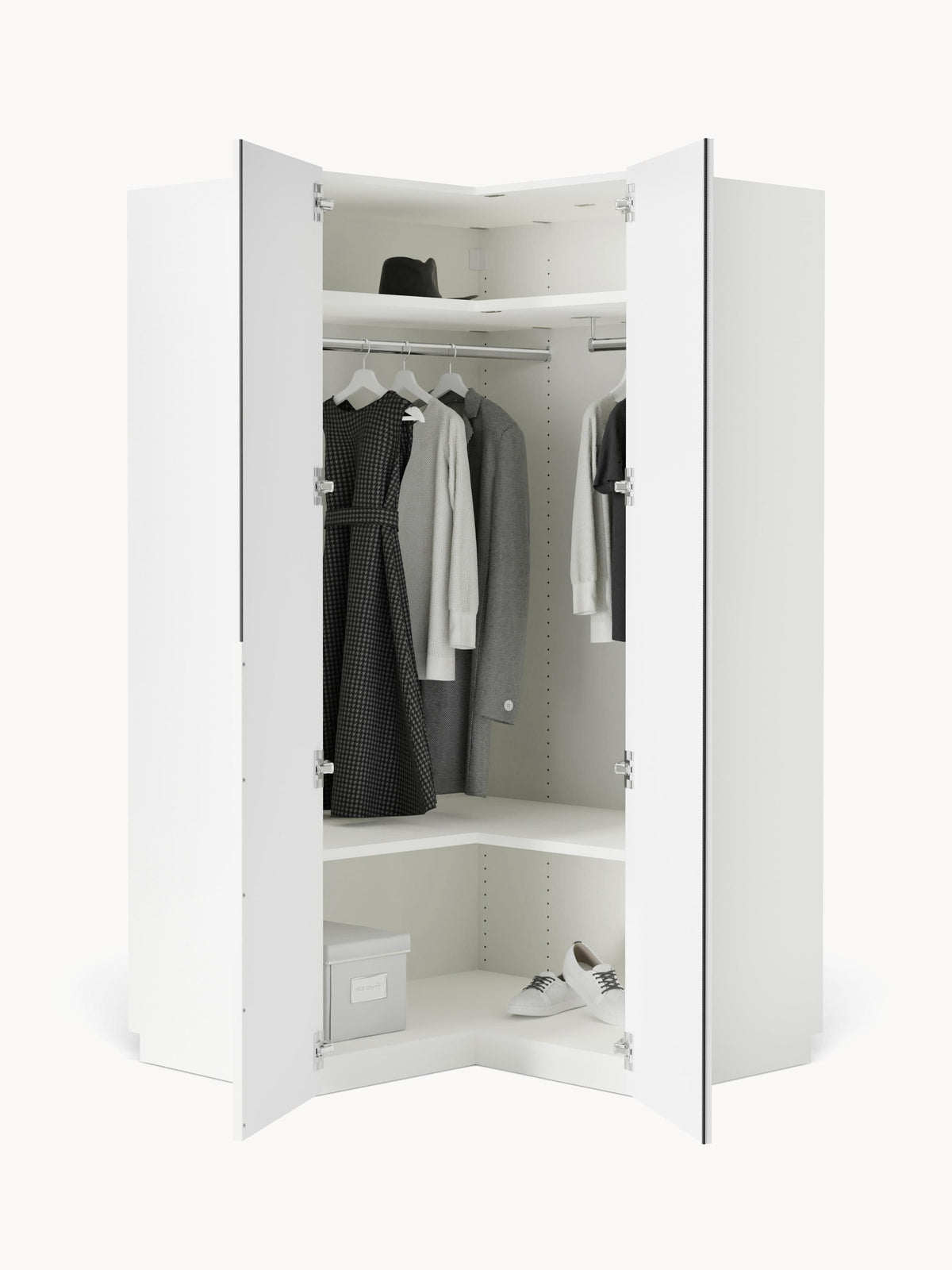 Leon Modular Corner Wardrobe, 115 cm Width, in various sizes — Off-White