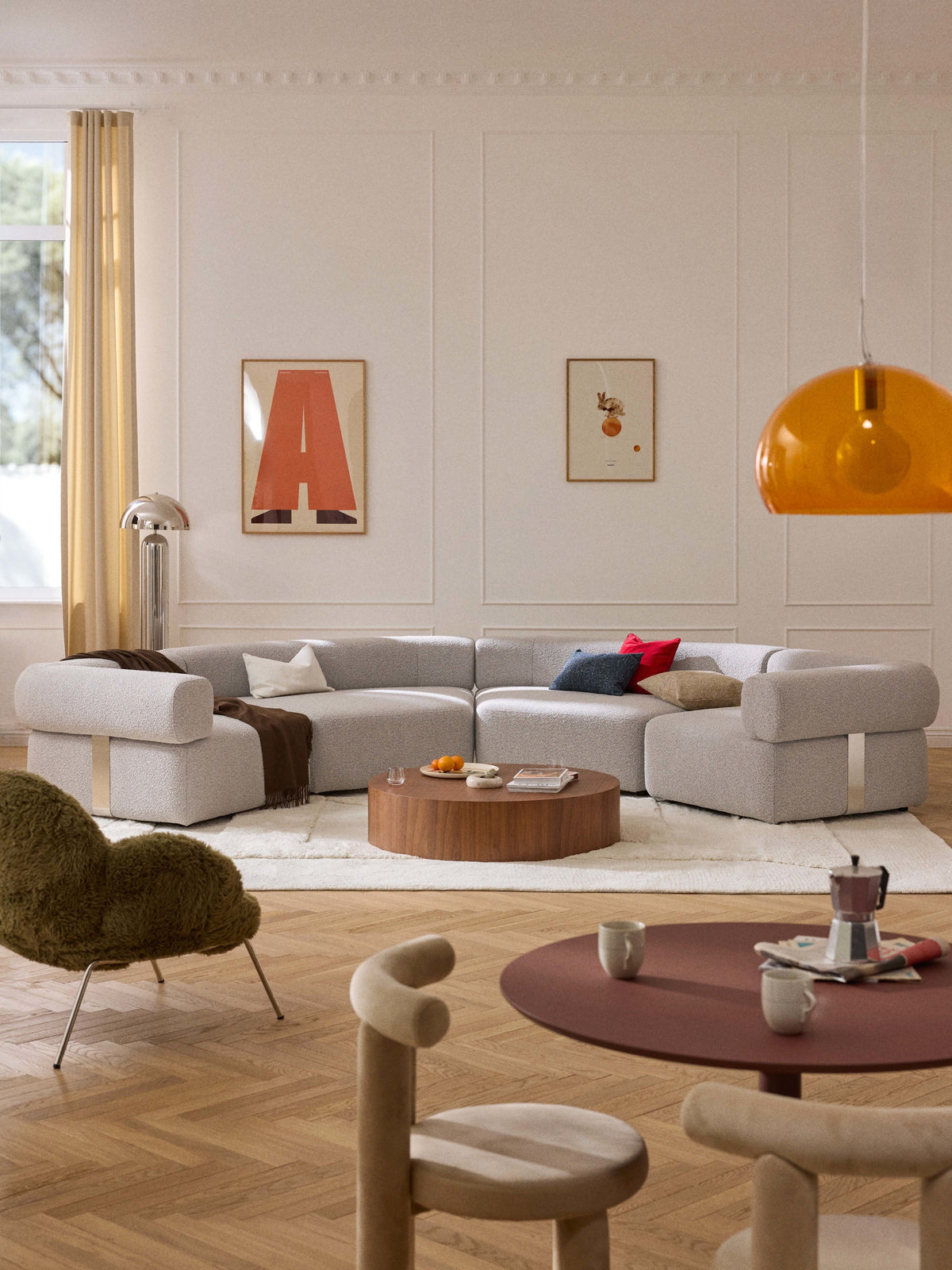 Anton Round Bouclé Corner Module — Lilac