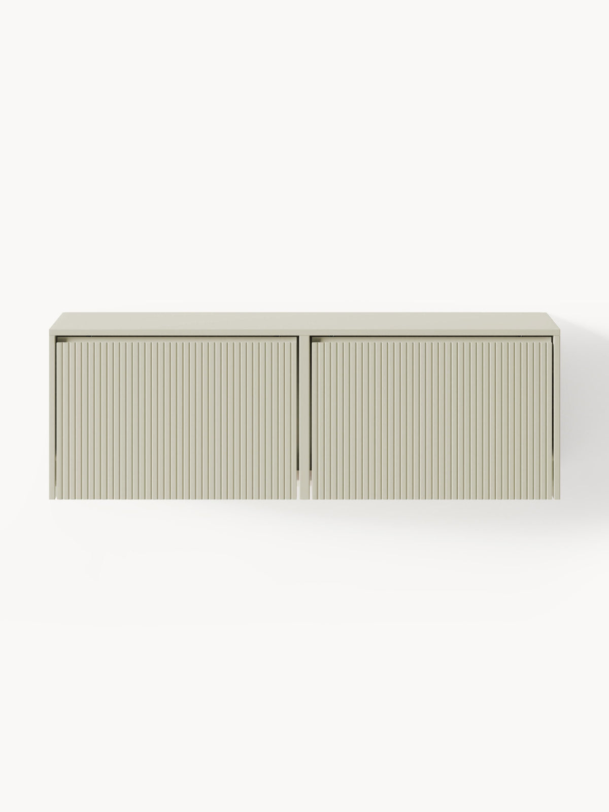Shea Wall-Mounted Shoe Cabinet with Folding Compartments and Fluted Front — Light Grey
