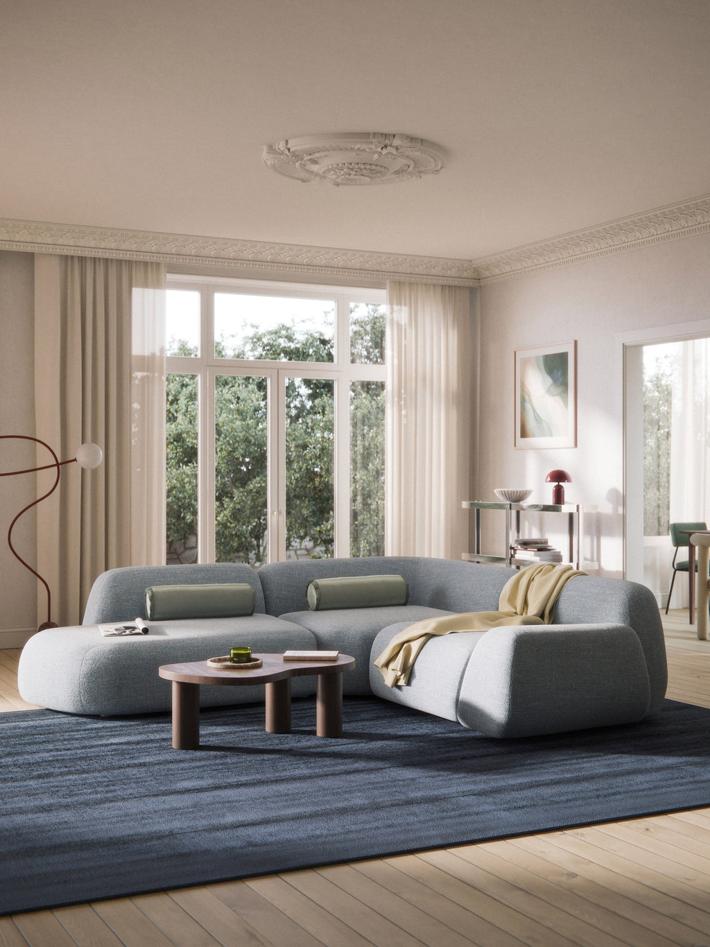 Wolke Modular Bouclé Corner Sofa (4-seater) with Chaise Longue — Pearl Grey