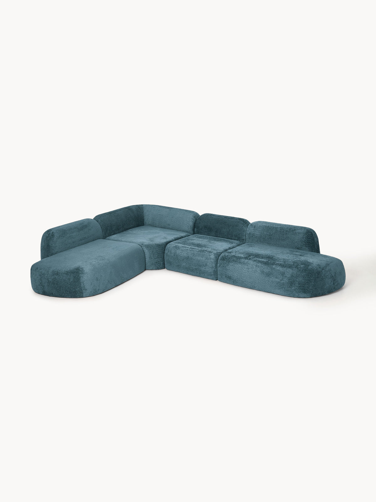 Wolke XL Modular Teddy Bouclé Corner Sofa with Chaise Longue — Petrol Blue