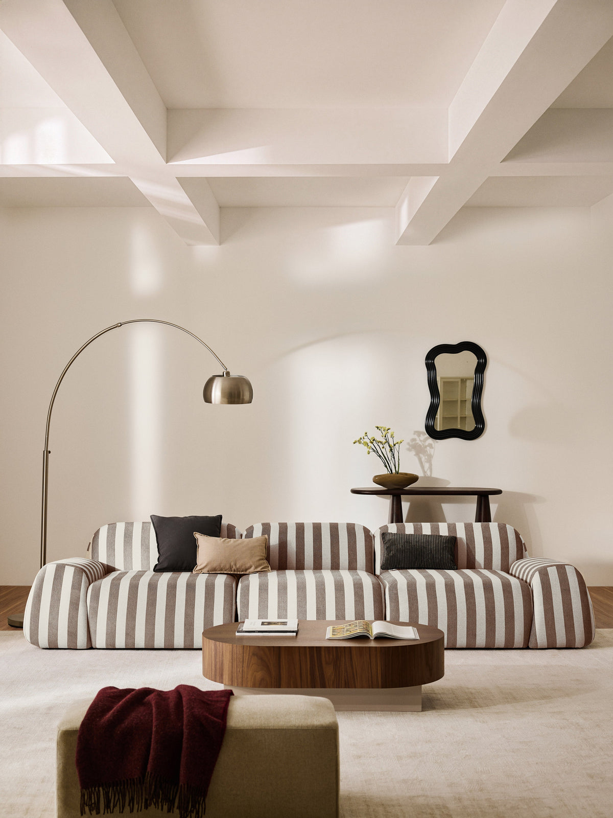 Wolke Modular Striped Sofa (4-seater) — Sage
