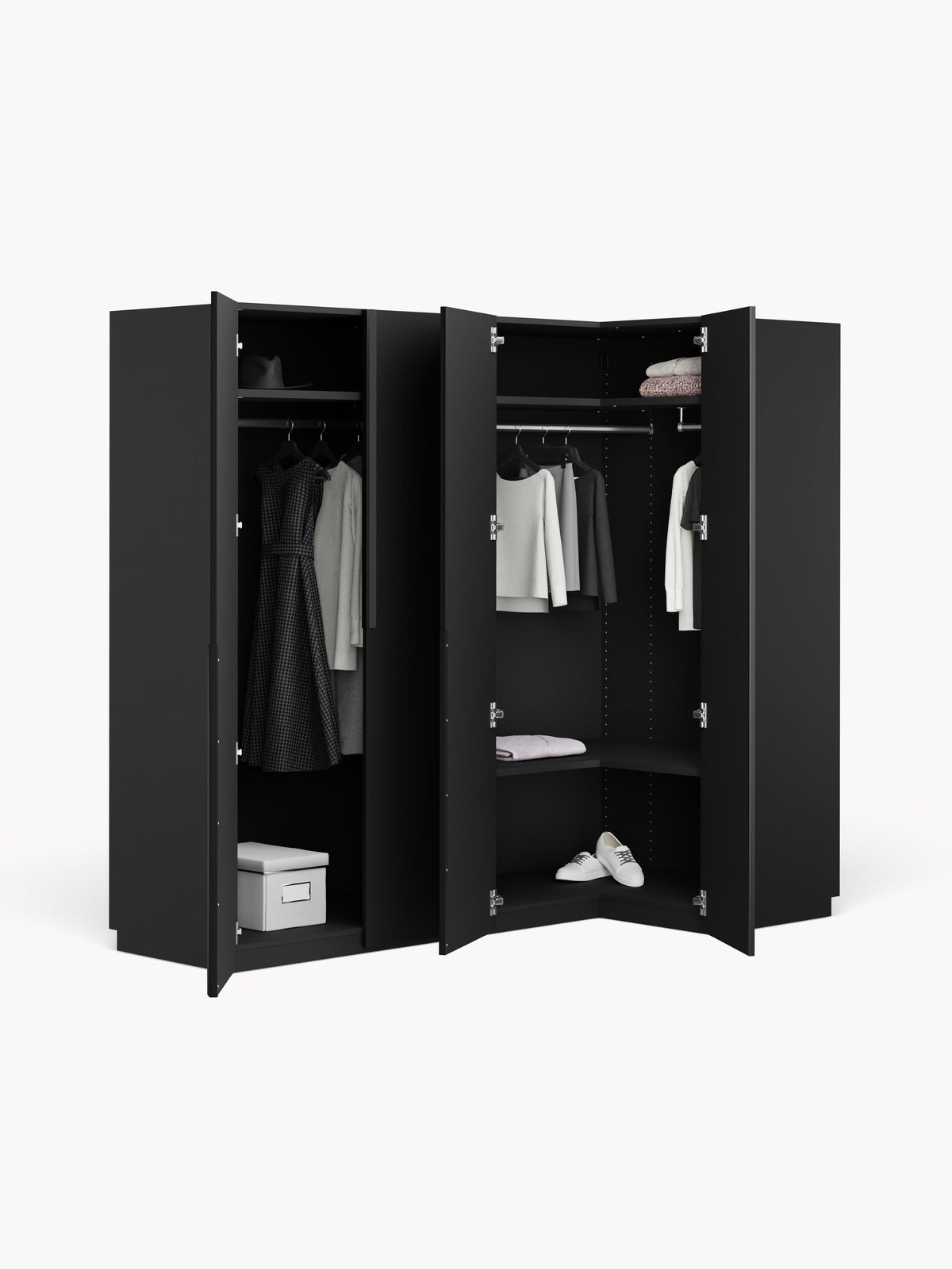 Leon Modular Corner Wardrobe, 215 cm Width, in various sizes — Charcoal