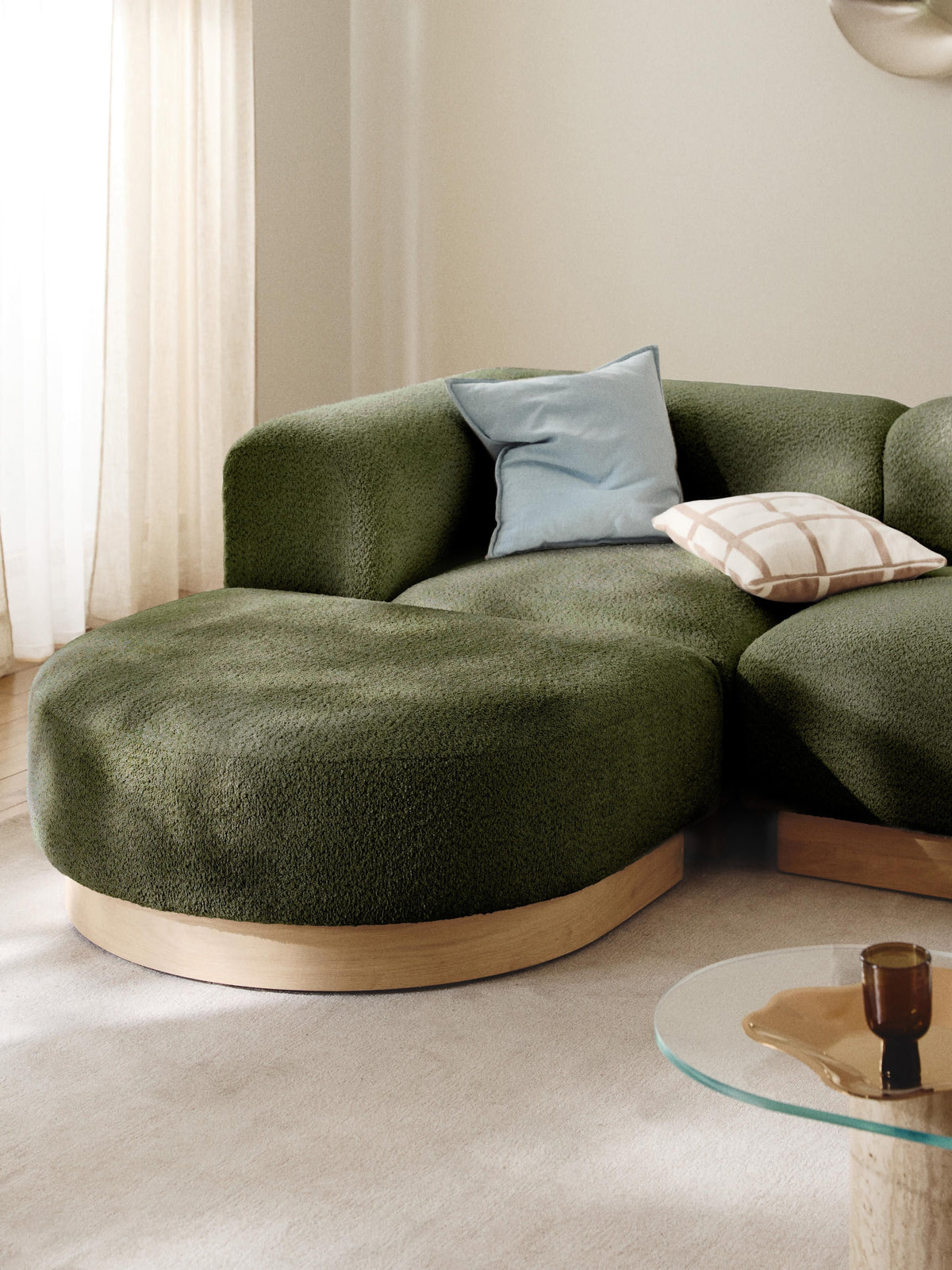 Natalie Sofa Ottoman in Teddy Bouclé — Khaki
