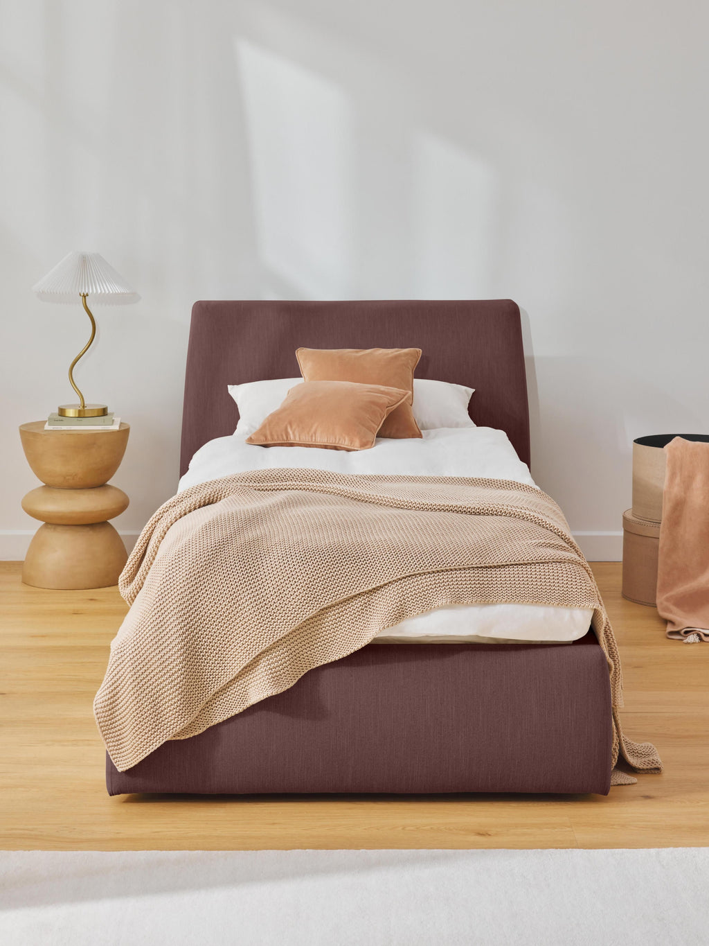 Cloud Single Bed with Storage — Warm Grey