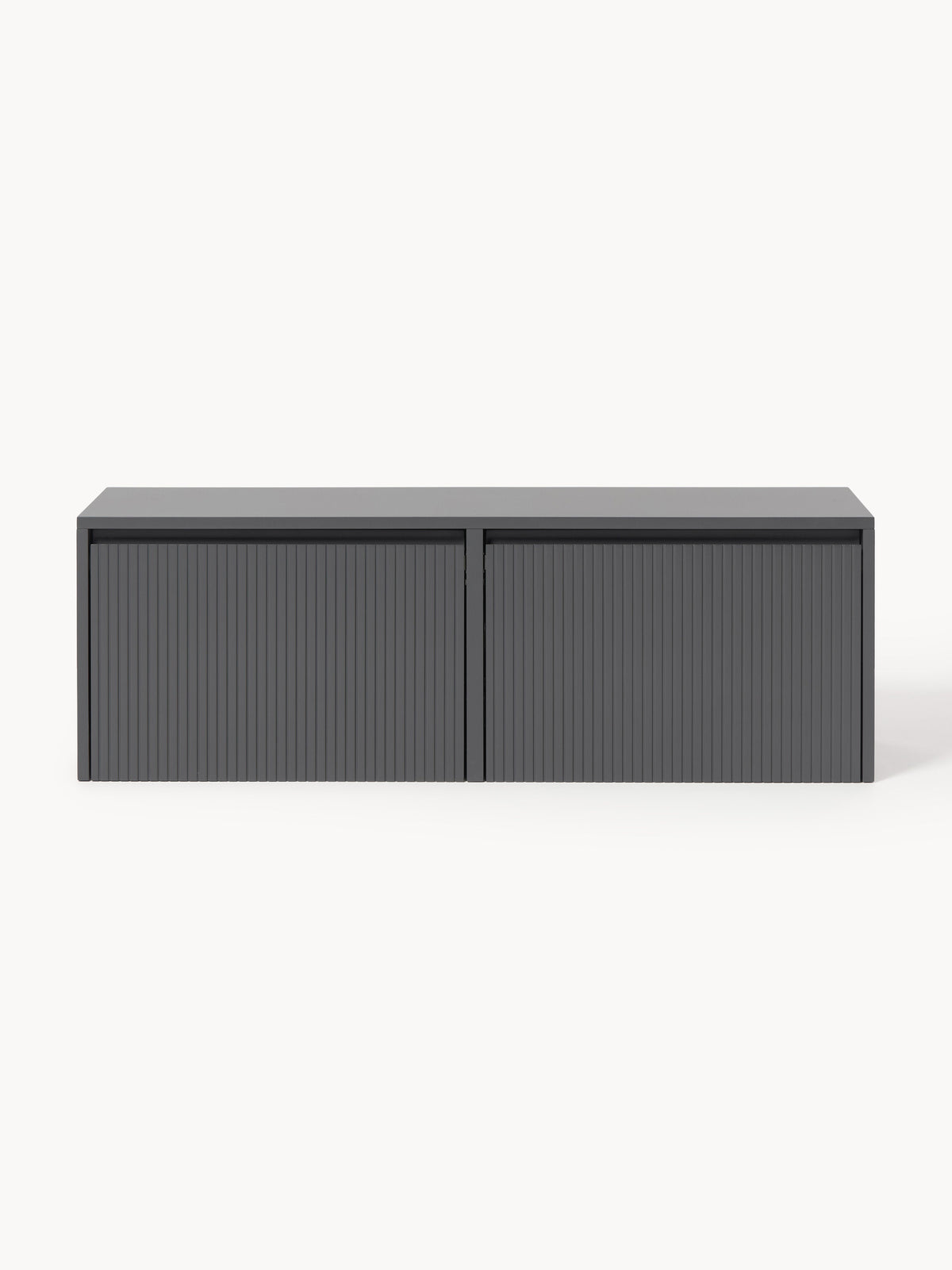 Shea Wall-Mounted Shoe Cabinet with Folding Compartments and Fluted Front — Taupe