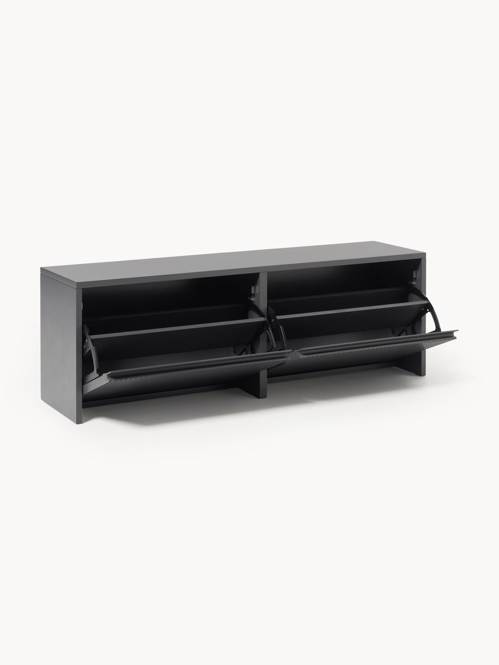 Shea Wall-Mounted Shoe Cabinet with Folding Compartments and Fluted Front — Taupe
