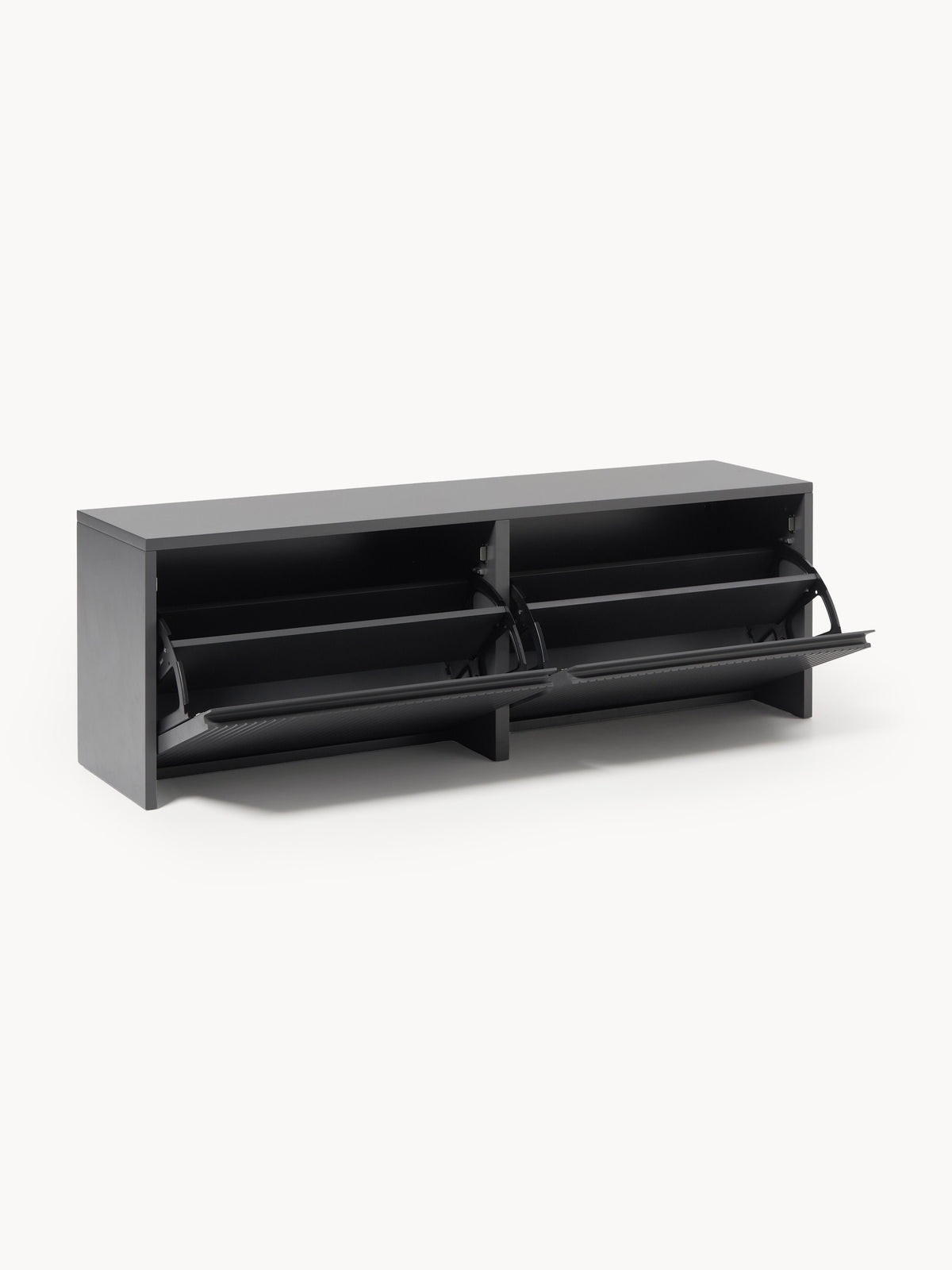 Shea Wall-Mounted Shoe Cabinet with Folding Compartments and Fluted Front — Taupe