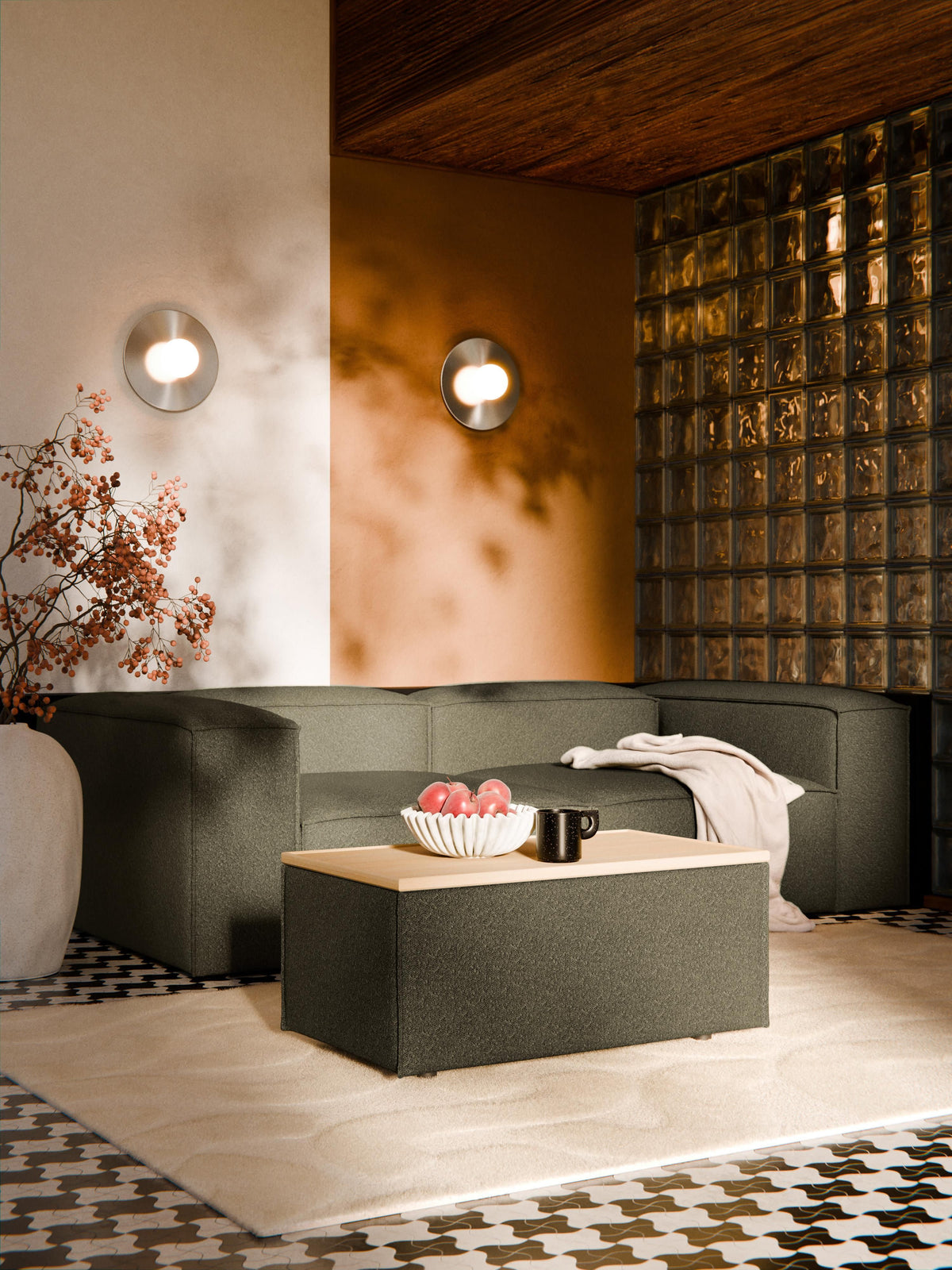 Lennon Sofa Ottoman in Bouclé with Storage — Olive