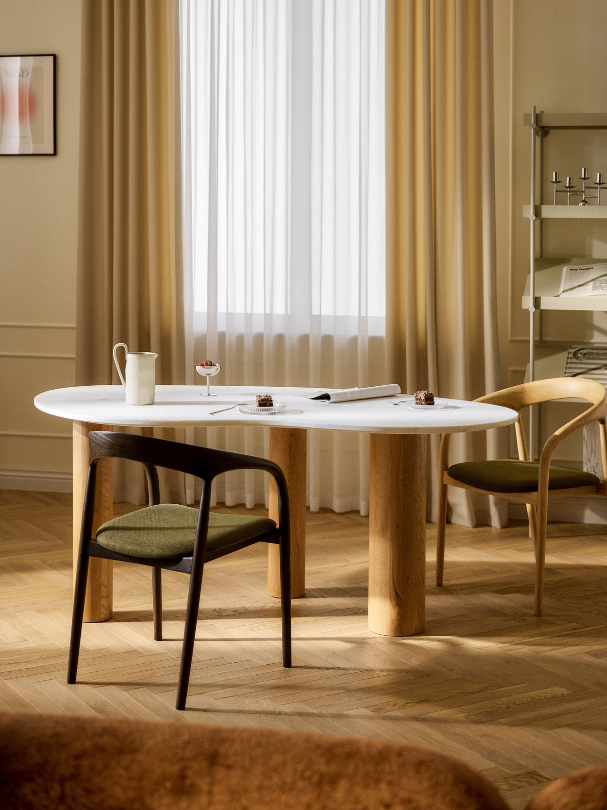 Naruto Marble-Dining Table in Organic Form, in various sizes — Oatmeal