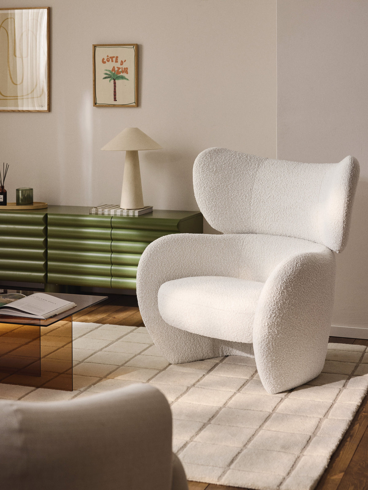 Teyvat Bouclé-Armchair — Light Grey