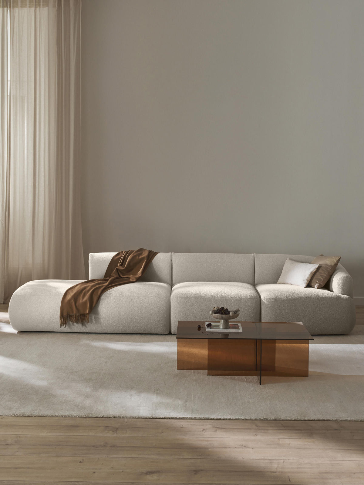 Sofia Modular Bouclé-Chaise (2-seater) — Off-White
