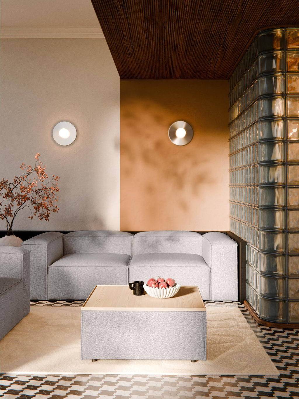 Lennon Sofa Ottoman in Bouclé with Storage — Wheat