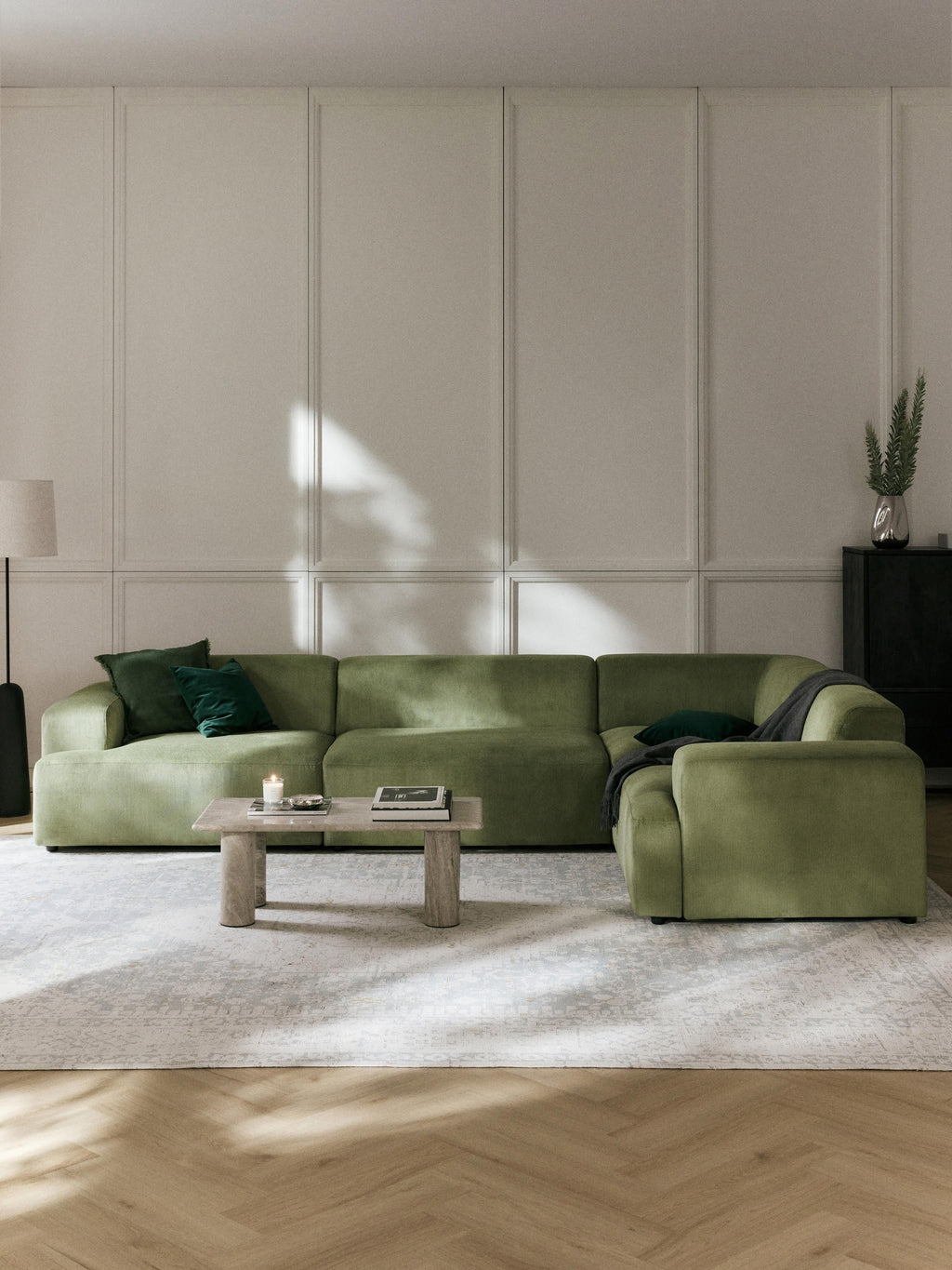 Melva Large Corduroy Corner Sofa (4-seater) — Taupe