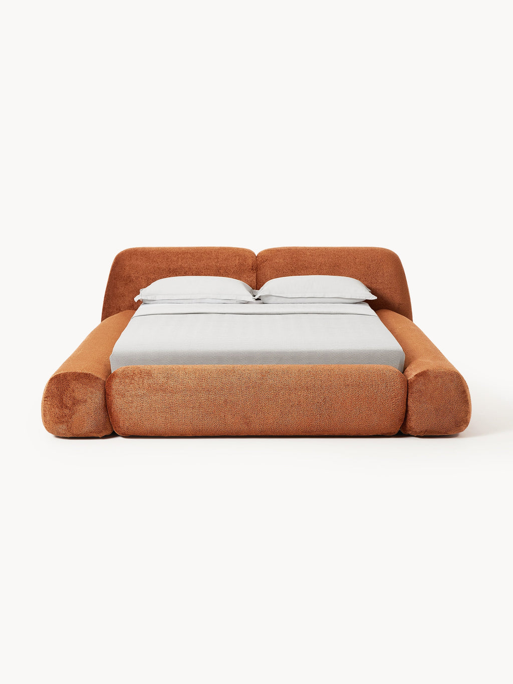 Wolke Upholstered Bed in Teddy Bouclé with Storage — Warm Grey