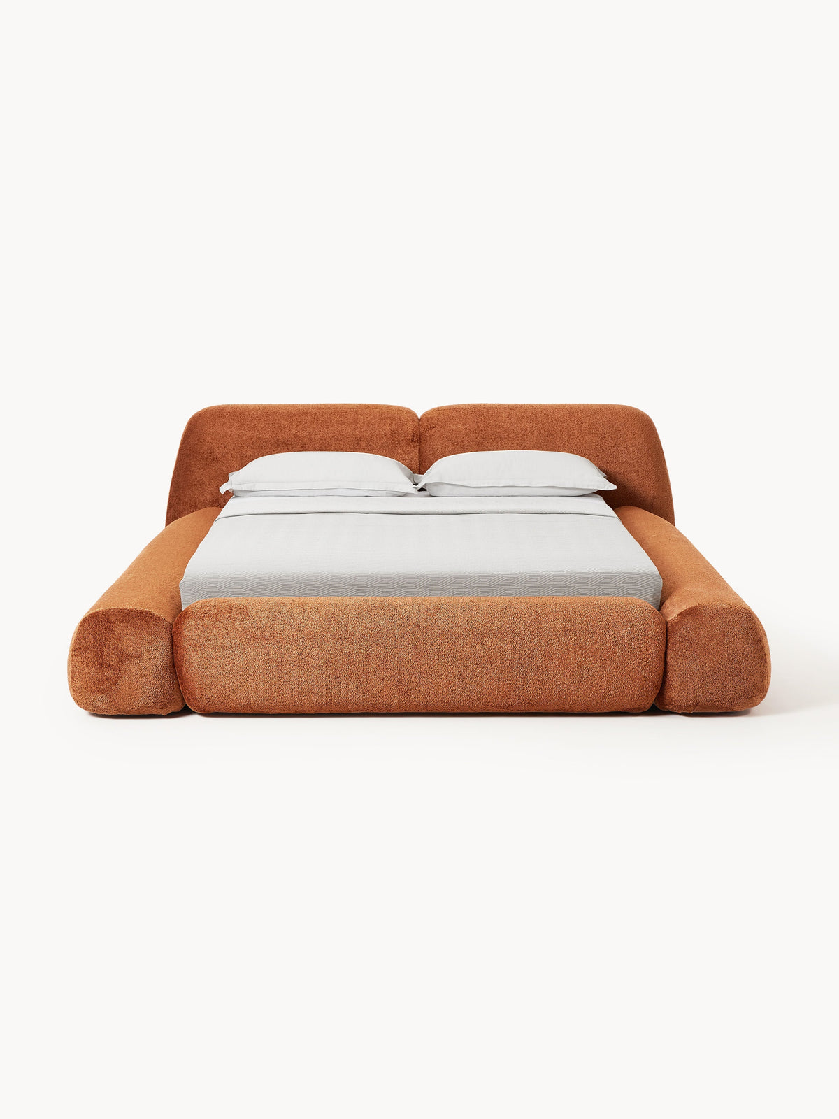 Wolke Upholstered Bed in Teddy Bouclé with Storage — Warm Grey