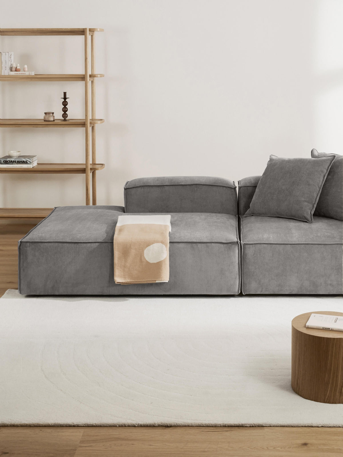 Lennon Ottoman Module in Corduroy — Warm Grey