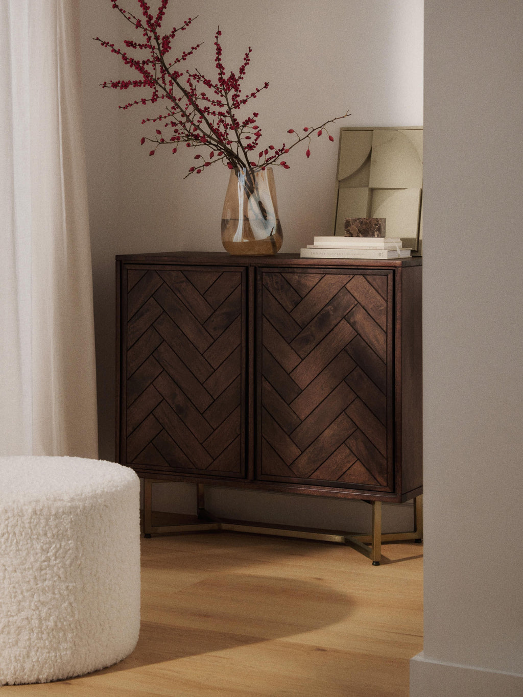 Luca Sideboard in Mango Wood with Herringbone Pattern — Anthracite