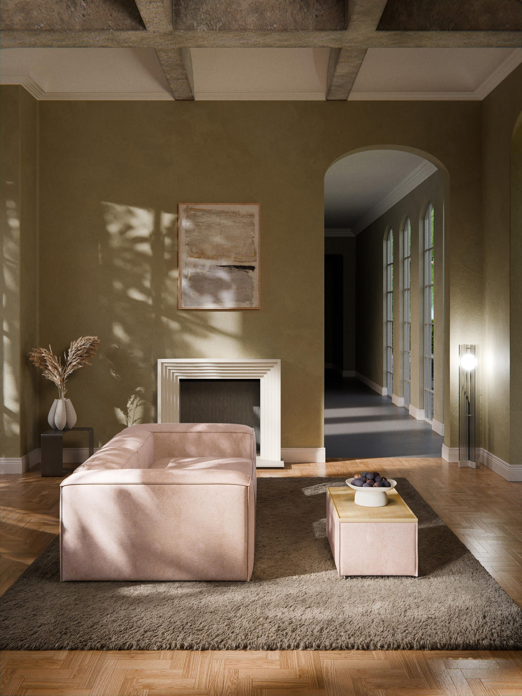 Lennon Sofa Ottoman in Linen Blend with Storage — Stone Grey