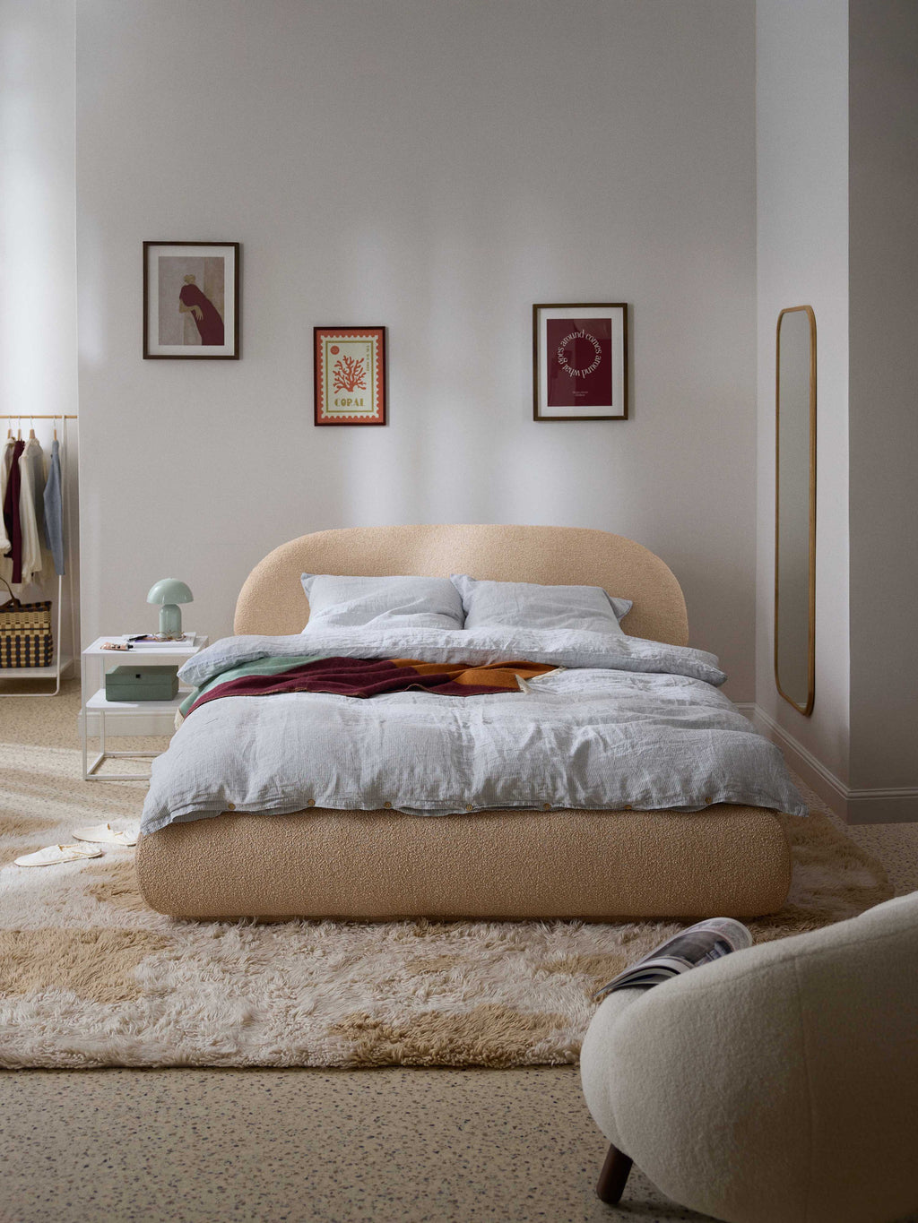 Alba Bouclé Upholstered Bed — Blush