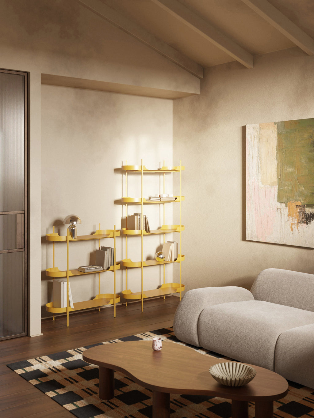 Taru Tall Metal-Shelving Unit — Beige